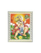 Satvik Lord Hanumanji Flying with Dronagiri Mountain With Orange Background, Designer White Photo Frame (17*22cms)